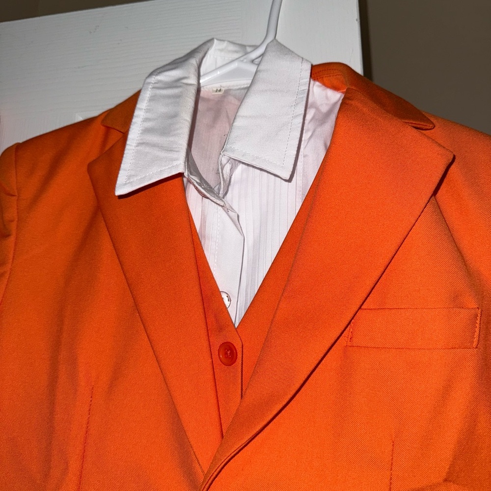 Boys 14 Orange Suit 4 piece white dress shirt vest pants wedding - Picture 3 of 9